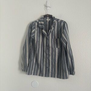 Garnet Hill Women's Size XS Blue Stripe Flannel Long Sleeve Button Pajama Top